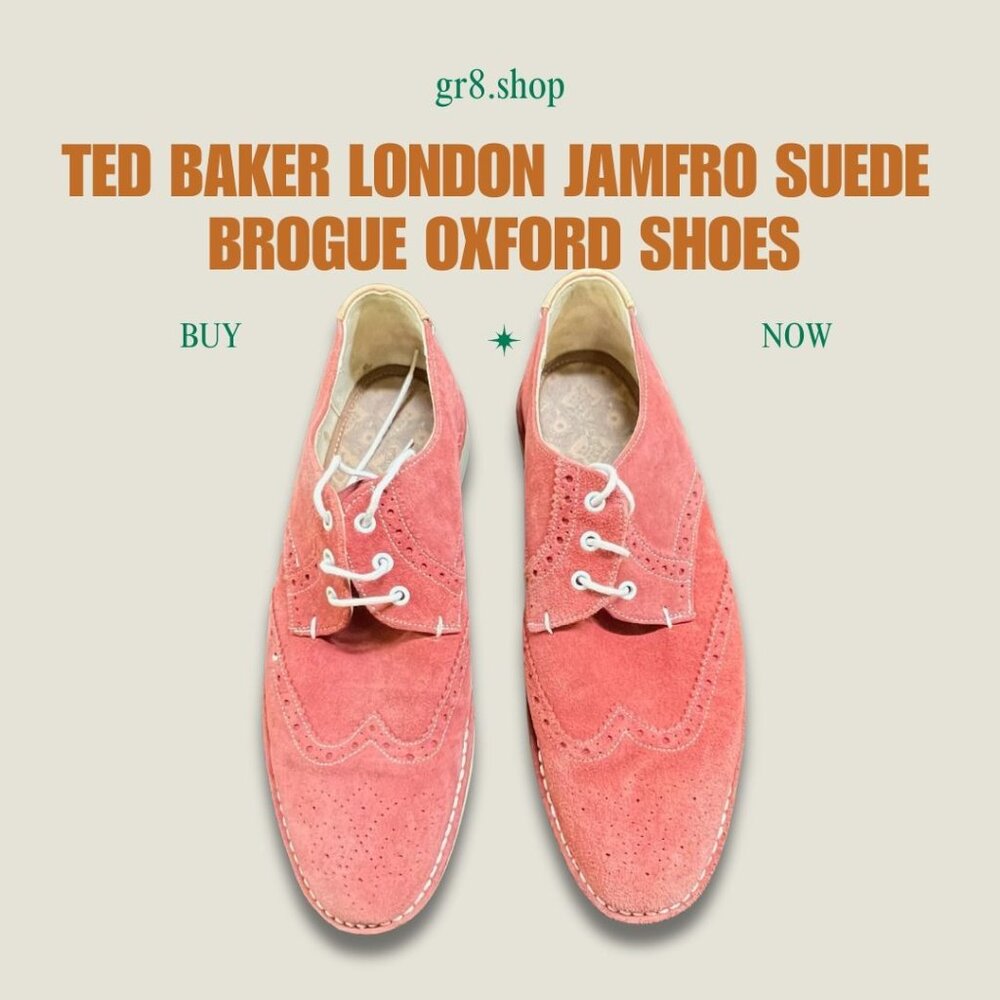 Ted Baker London Jamfro Mens Coral Suede Brogue Oxford Shoes Lace-Up Size 9